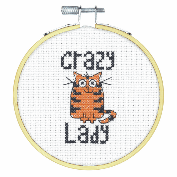 Cross Stitch Kit with Hoop - Crazy Cat Lady