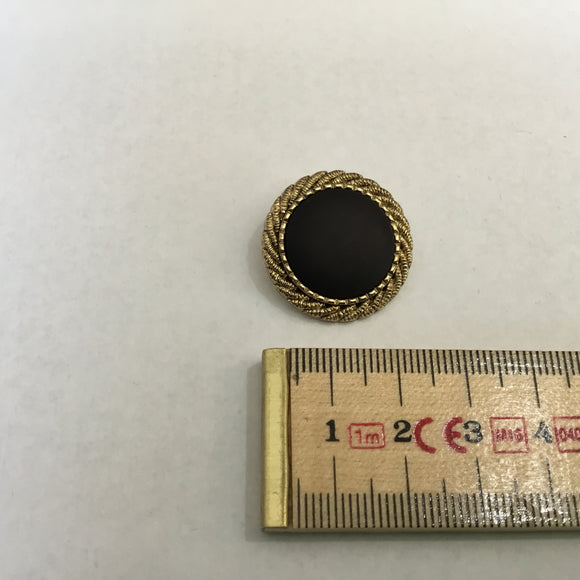Button 25mm Round  Ornate Gold Rim with Black centre