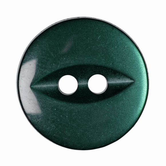 Button 14mm Round, Fish Eye in Dark Green