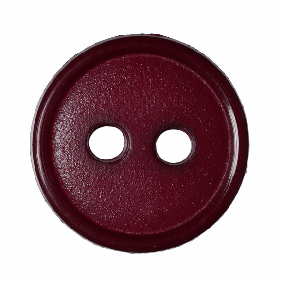 Button 15mm Round, Flat Top Narrow Rim 2-Hole in Burgundy