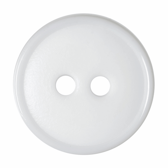 Button 15mm Round, Flat Top Narrow Rim 2-Hole in Off White