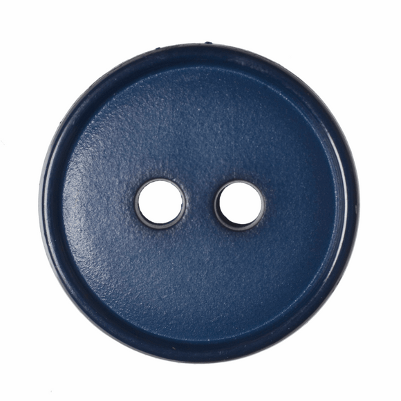 Button 15mm Round, Flat Top Narrow Rim 2-Hole in Navy