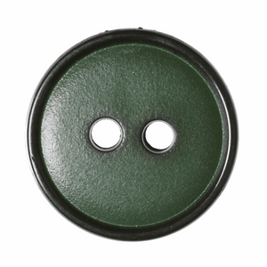 Button 15mm Round, Flat Top Narrow Rim 2-Hole in Dark Green