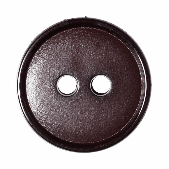 Button 15mm Round, Flat Top Narrow Rim 2-Hole in Brown