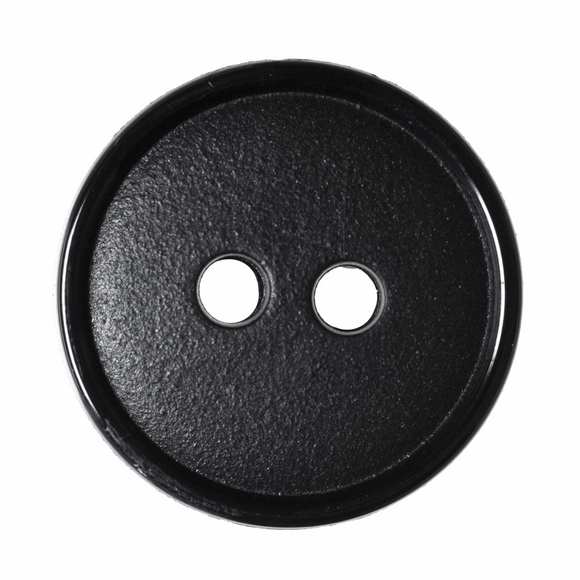 Button 15mm Round, Flat Top Narrow Rim 2-Hole in Black