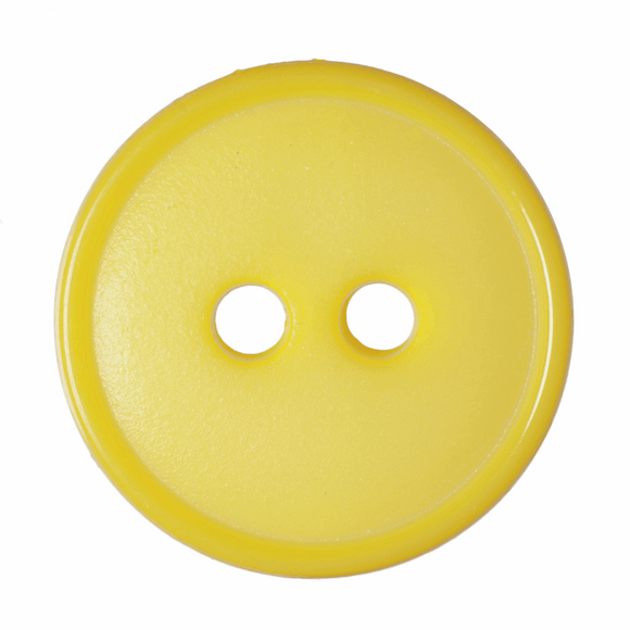 Button 15mm Round, Flat Top Narrow Rim 2-Hole in Yellow