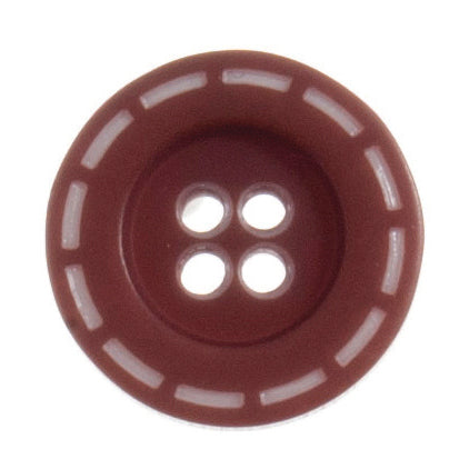 Button 18mm Round with Stitched Edge Design in Dark Brown