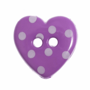Button 15mm Heart with Dot, in Purple/White (B)
