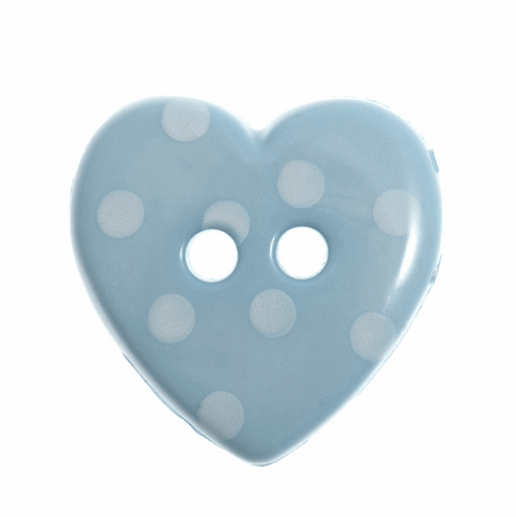 Button 15mm Heart with Dot, in Pale Blue/White (B)