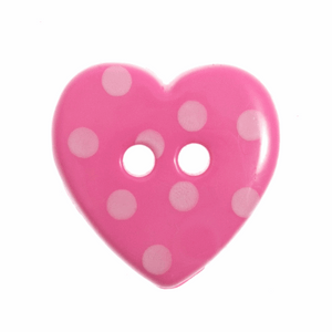 Button 15mm Heart with Dot, in Pink/White (B)