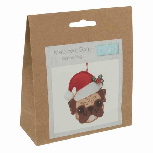 Felt Sewing Kit - Festive Pug - Christmas Tree Decoration