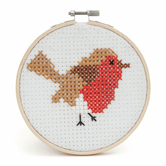 Cross Stitch Kit with Hoop (Counted) - Christmas Robin