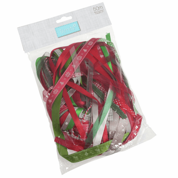 Ribbon 50m Bag of Christmas Ribbons (25 x 2m)
