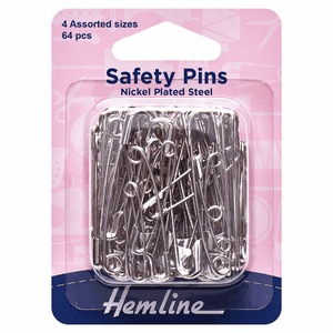 Safety Pins Assorted Sizes Nickel (pack of 64) by Hemline