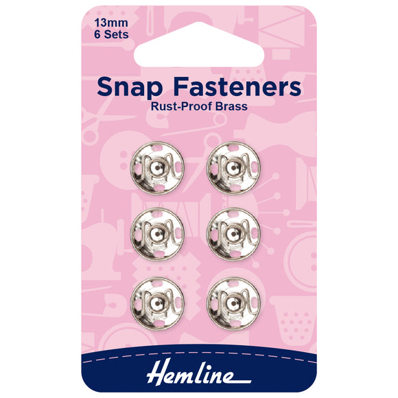 Snap Fasteners 13mm Sew On in Nickel by Hemline (6 sets)