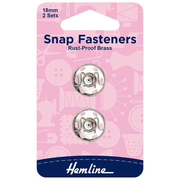 Snap Fasteners 18mm Sew On in Nickel by Hemline (2 sets)