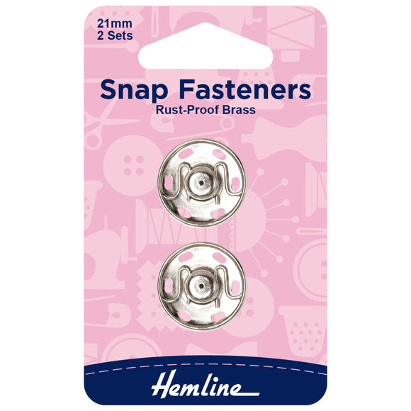 Snap Fasteners 21mm Sew On in Nickel by Hemline (2 sets)