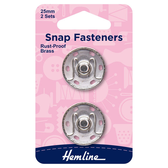 Snap Fasteners 25mm Sew On in Nickel by Hemline (2 sets)