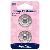 Snap Fasteners 25mm Sew On in Nickel by Hemline (2 sets)
