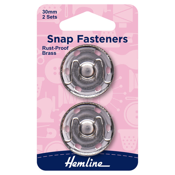 Snap Fasteners 30mm Sew On in Nickel by Hemline (2 sets)