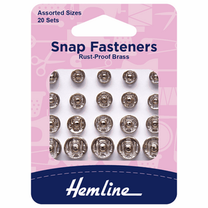 Snap Fasteners Assorted Sew On in Nickel by Hemline (20 sets)