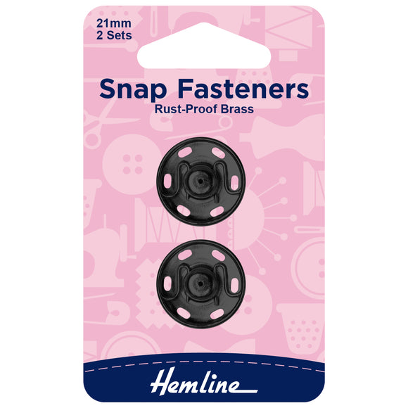 Snap Fasteners 21mm Sew On in Black Metal by Hemline (2 sets)