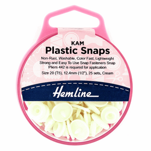 KAM Plastic Snaps 12.4mm Size 20/T5 Cream (25 sets)