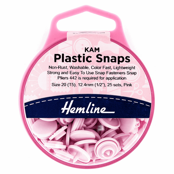 KAM Plastic Snaps 12.4mm Size 20/T5 Pink (25 sets)