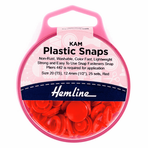 KAM Plastic Snaps 12.4mm Size 20/T5 Red (25 sets)