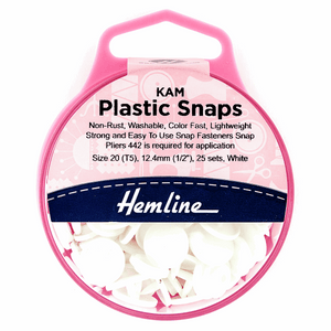 KAM Plastic Snaps 12.4mm Size 20/T5 White (25 sets)