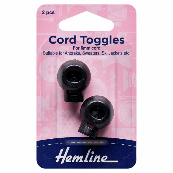 Cord Toggles 6mm Black (pacķ of 2)