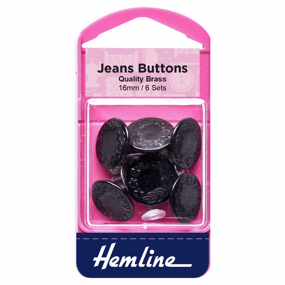 Buttons 16mm Round, Jeans in Black (6 sets)