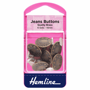 Buttons 16mm Round, Jeans in Bronze (6 sets)