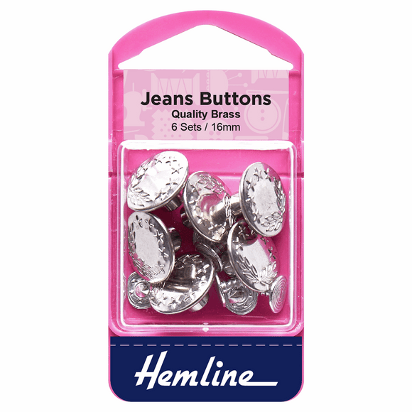 Buttons 16mm Round, Jeans in Nickel (6 sets)