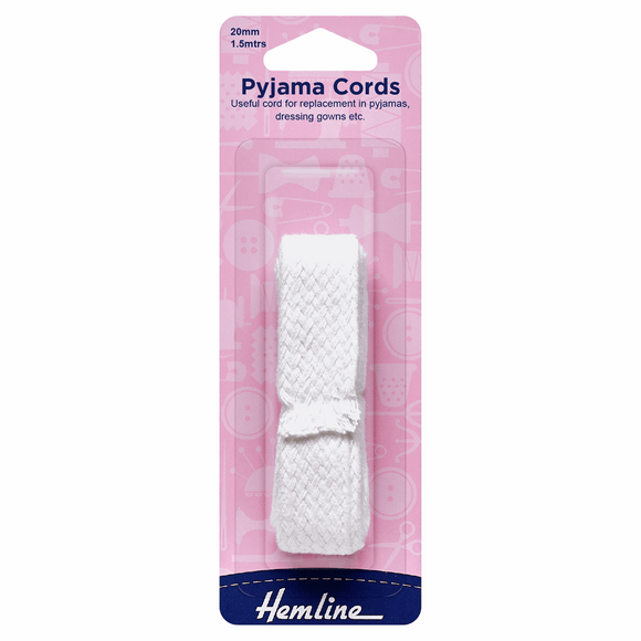 Cord for Pyjamas 20mm in White by Hemline (1.5m length)