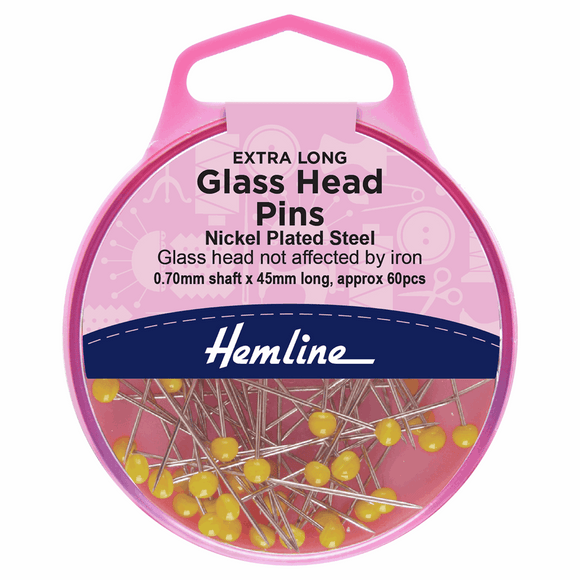 Pins Glass Head 45mm (pack of 60) by Hemline