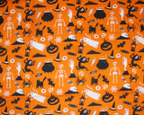 Polycotton Halloween Ghosts & Ghouls on Orange
