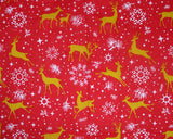 Polycotton Christmas Prancing Reindeer on Red