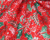 Polycotton Christmas Floral Holly Berries on Red