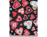 Needlecord Love Hearts on Black (100% Cotton)