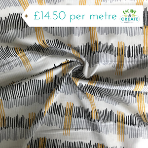 REMNANT Cotton Poplin Dashes in Mustard and Grey (150cm wide x 235cm)