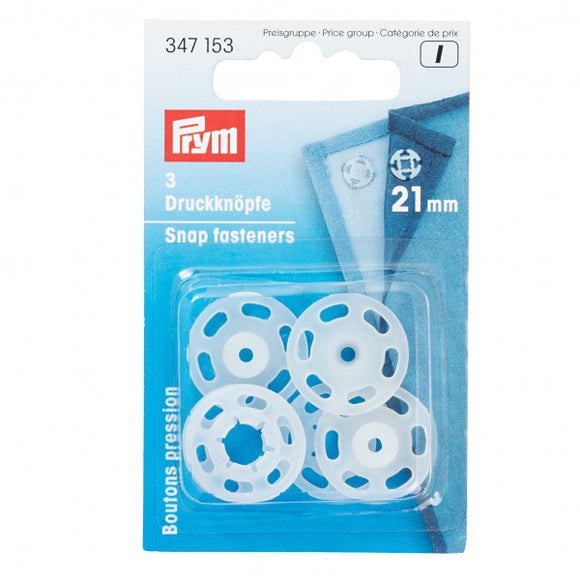 Snap Fasteners 21mm Sew On Transparent by Prym (3 sets)