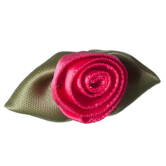Rose: Large with Green Leaves in Shocking Pink