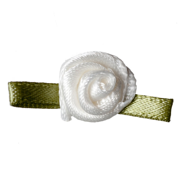 Rose: Small with Green Leaves in Antique White