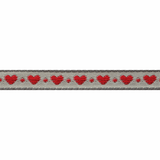 Ribbon 10mm Little Red Hearts on Grey