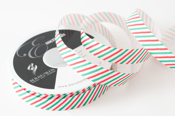Ribbon 15mm Christmas Candy Stripe Red/Green/White