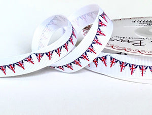 Ribbon Grosgrain 16mm Union Jack Bunting on White