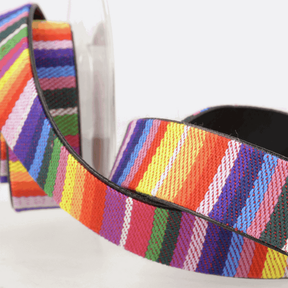 Webbing Tape 25mm (Faux Leather Lined) Rainbow Multi Coloured