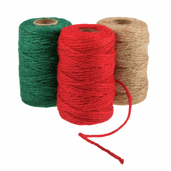 Jute Twine 3 x 30m Red, Natural & Green