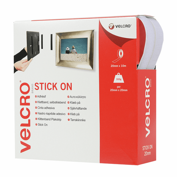 Hook & Loop Tape - Stick On 20mm wide White by Velcro